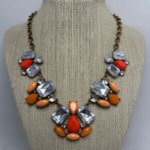 J.Crew Orange and Silver Gemstone Statement Necklace – 19” Long